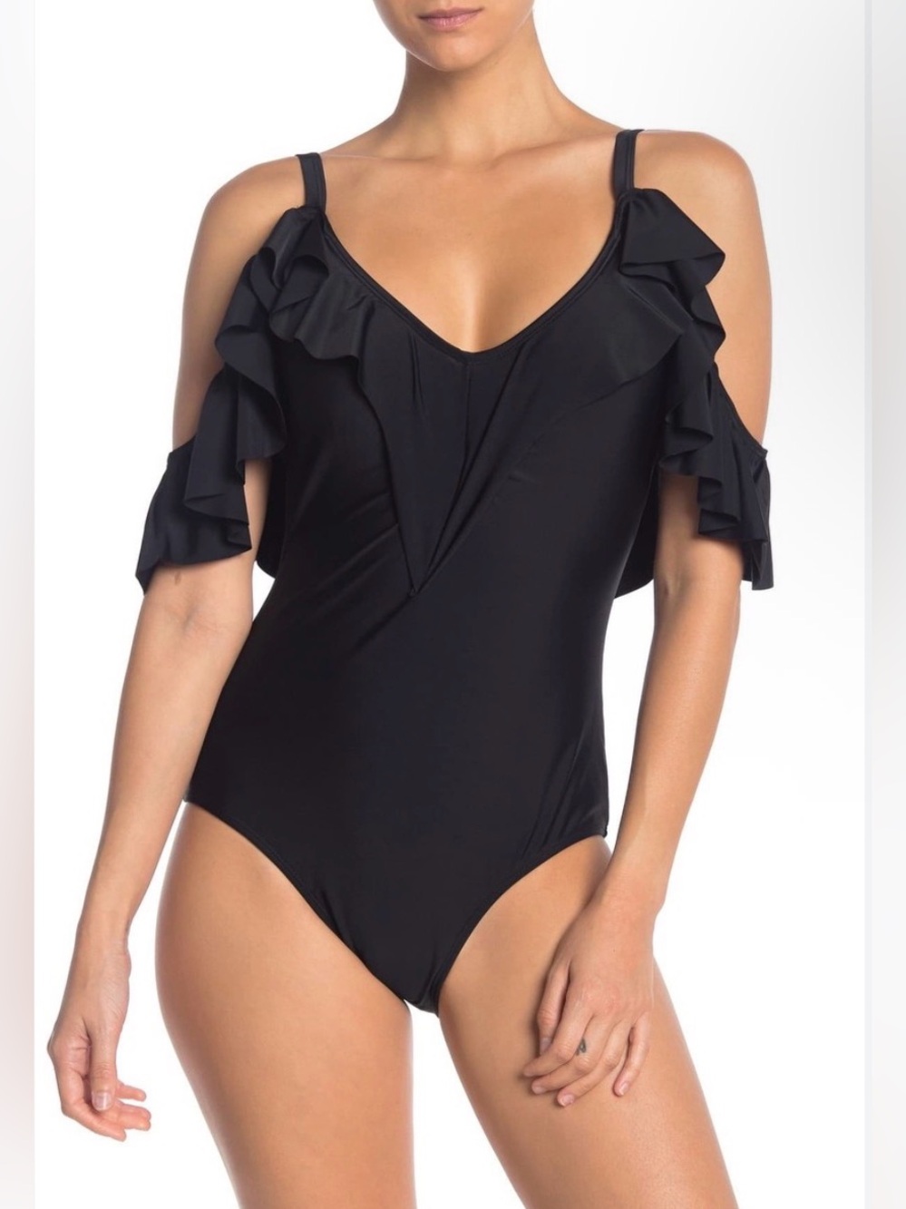 🌺NICOLE MILLER BLACK COLD SHOULDER ONE PIECE SWIM SIZE LARGE 🌺